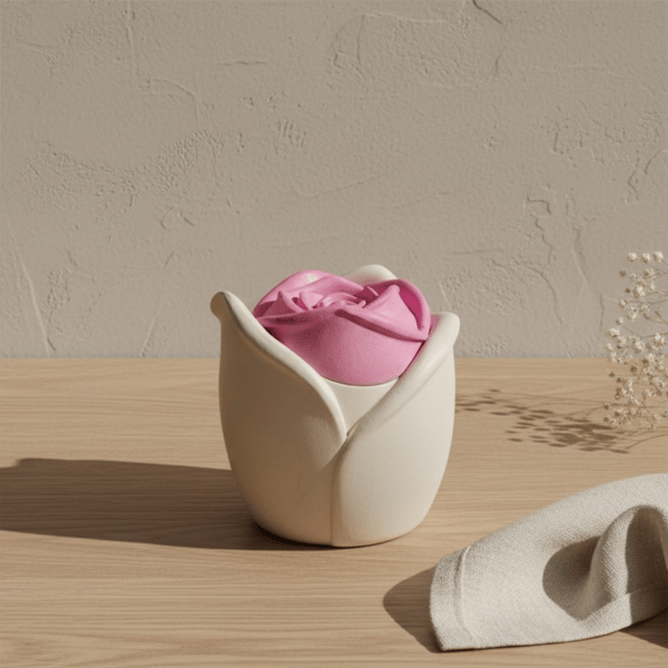 White trinket pot with pink rose lid – handmade jewellery box