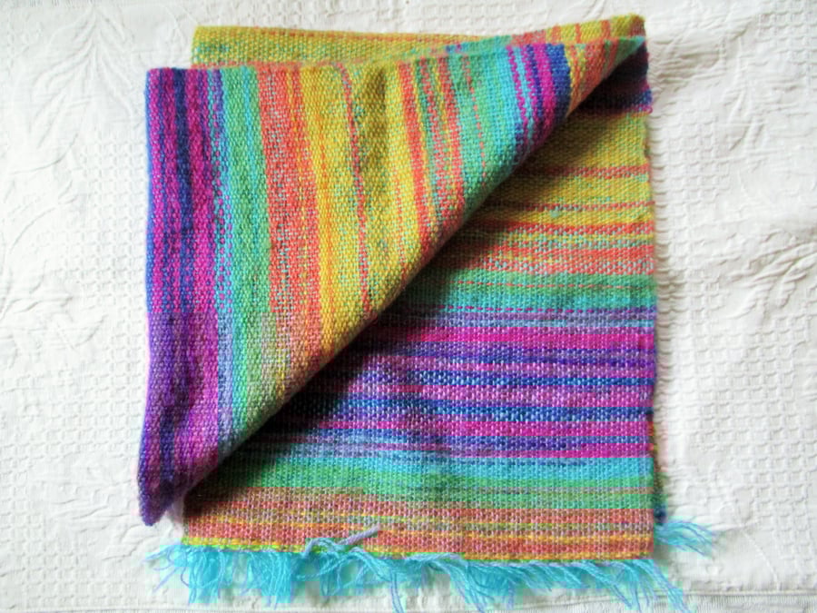 Hand Woven Rainbow Angora Scarf, light weight, soft and warm