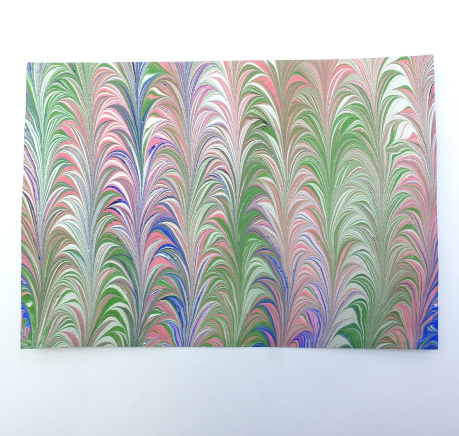 Handmade marbled paper sheet a5 size palm fern pattern