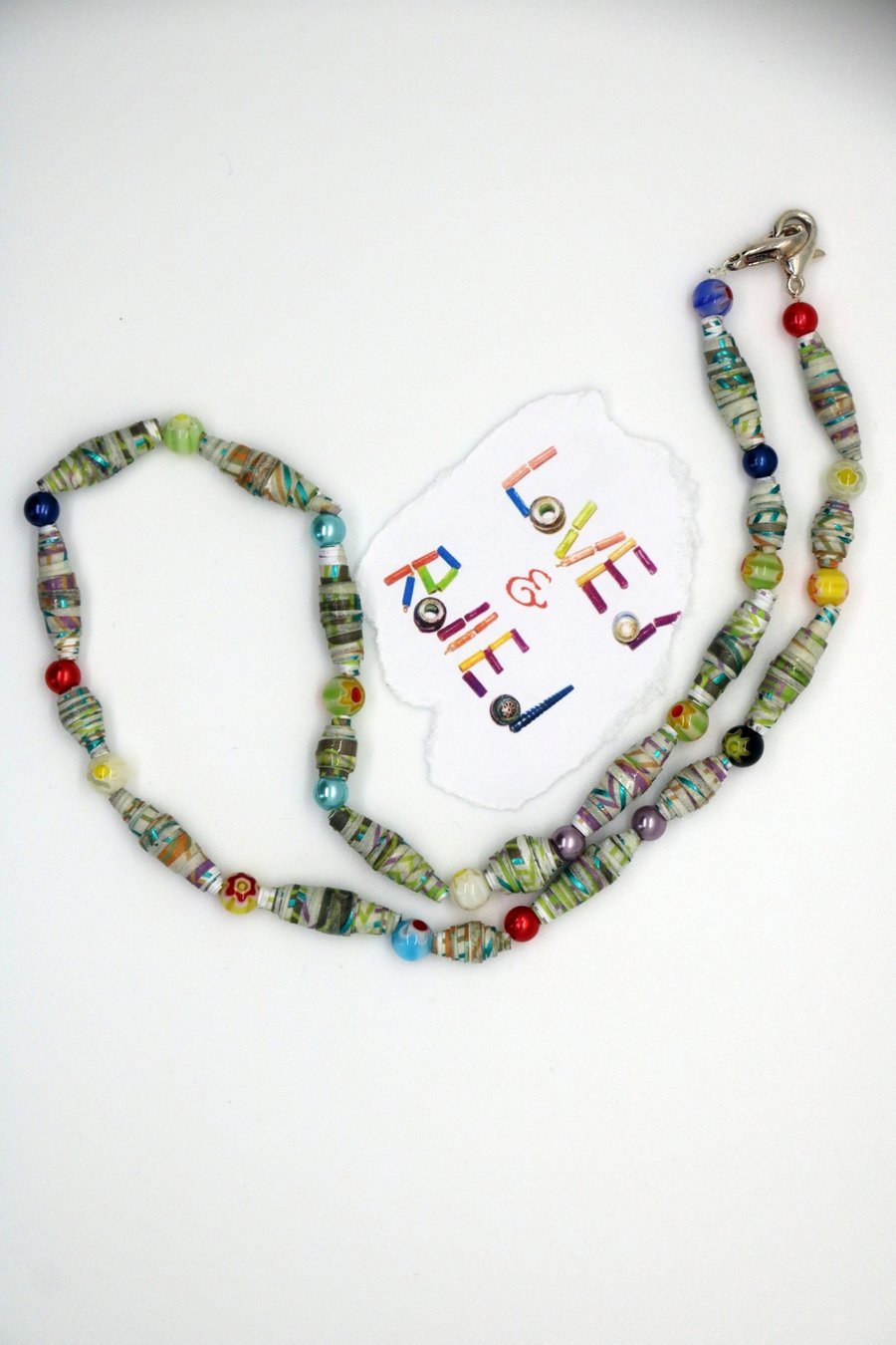 Multicoloured paper beads necklace
