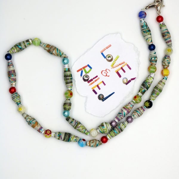 Multicoloured paper beads necklace