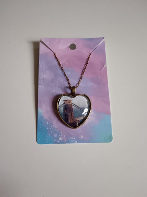 Clifton suspension bridge bristol themed heart shaped necklace