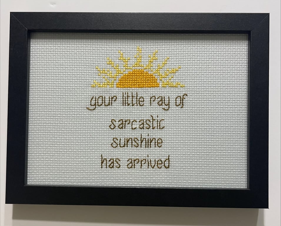 Little Ray of Sarcastic Sunshine – Funny Handmade Cross Stitch Gift 7x5