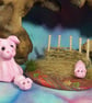 Tiny Pig 'Prudie' with two tiniest fingertip piglets on fenced tableau OOAK - Image 4