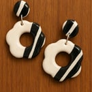 Modern Monochrome Earrings – White Base with Black Stripes