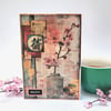 Collage Cherry Blossom Any Occasion Card or Japanese Style Home Decor Piece