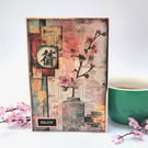 Collage Cherry Blossom Any Occasion Card or Japanese Style Home Decor Piece