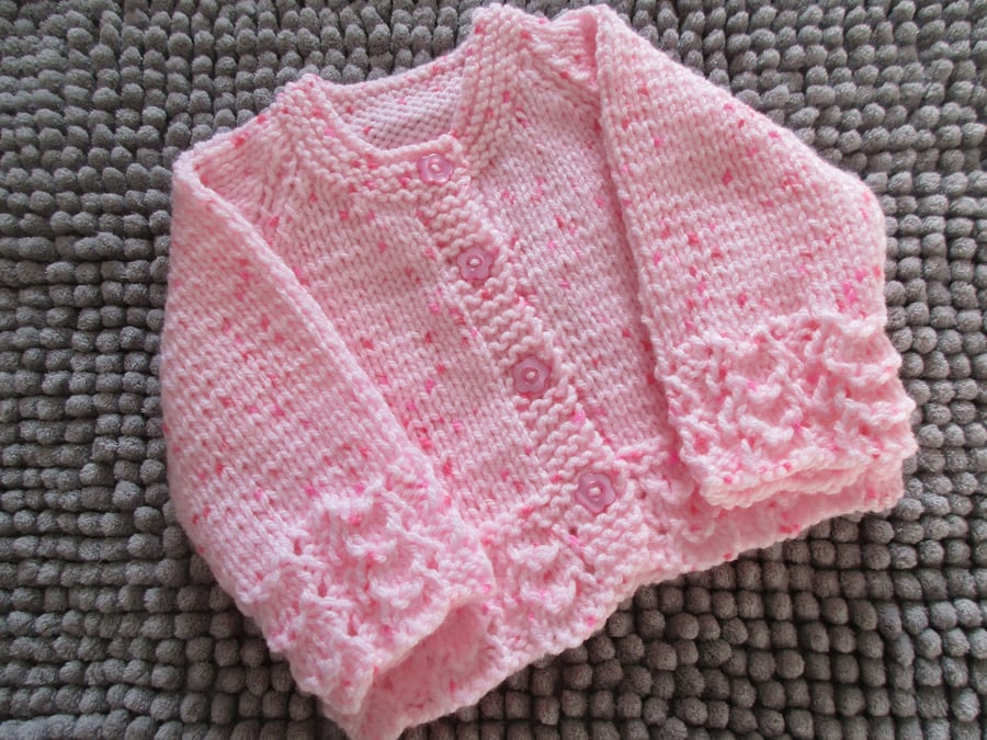 12" Early Baby Lace Edge Baby Girls Cardigan (Prem)