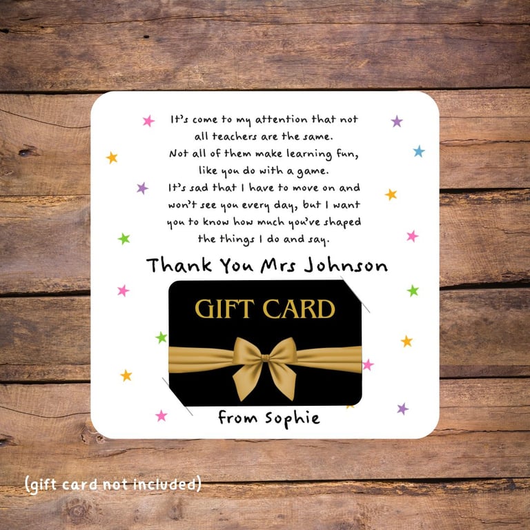 Teacher Gift Card Holder - personalised, end of term, new school