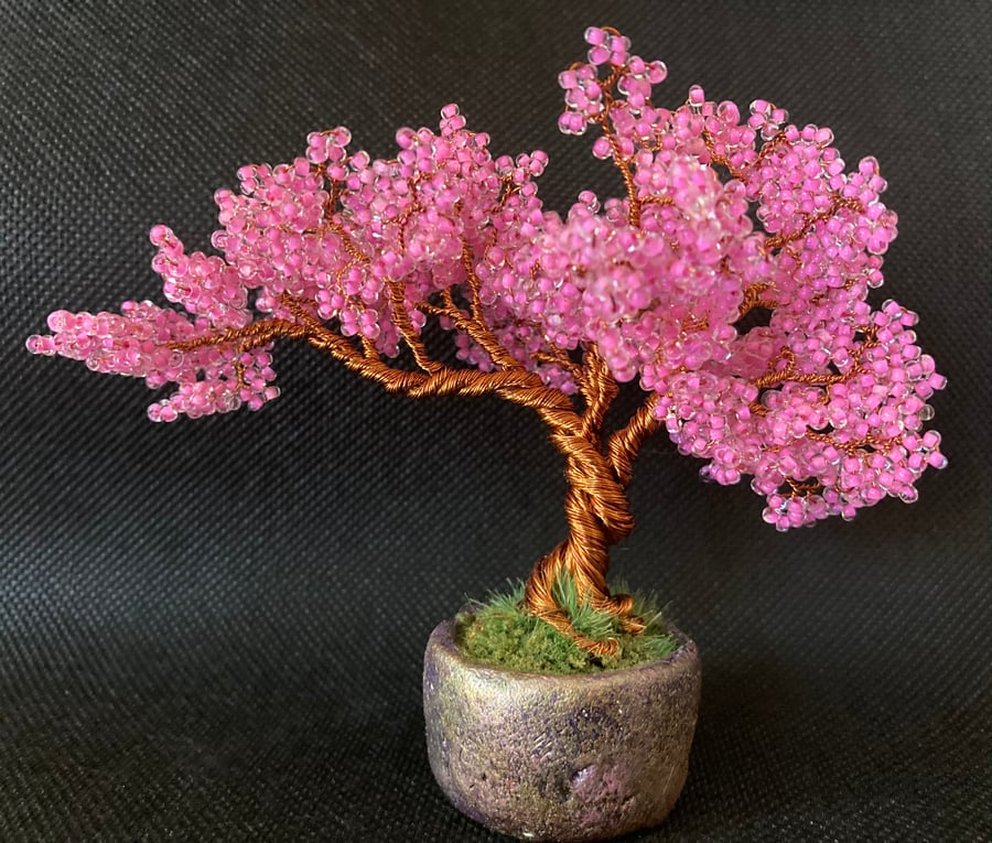 Copper wire tree beaded wire sculpture