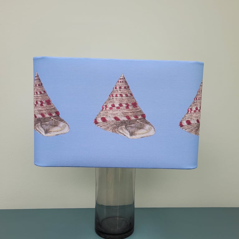 Rectangular lampshade with rounded corners featuring a vintage shell design