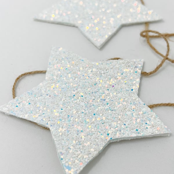 Iridescent White Glitter Star Garland