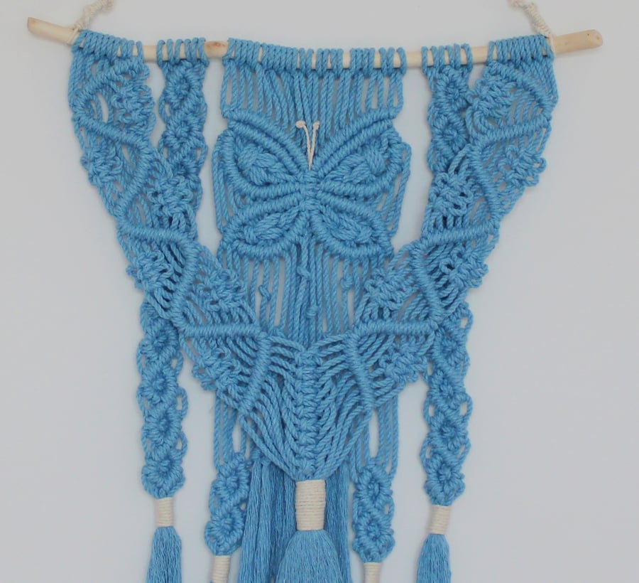  Macrame Wall Hanging Handmade Cornflower Blue