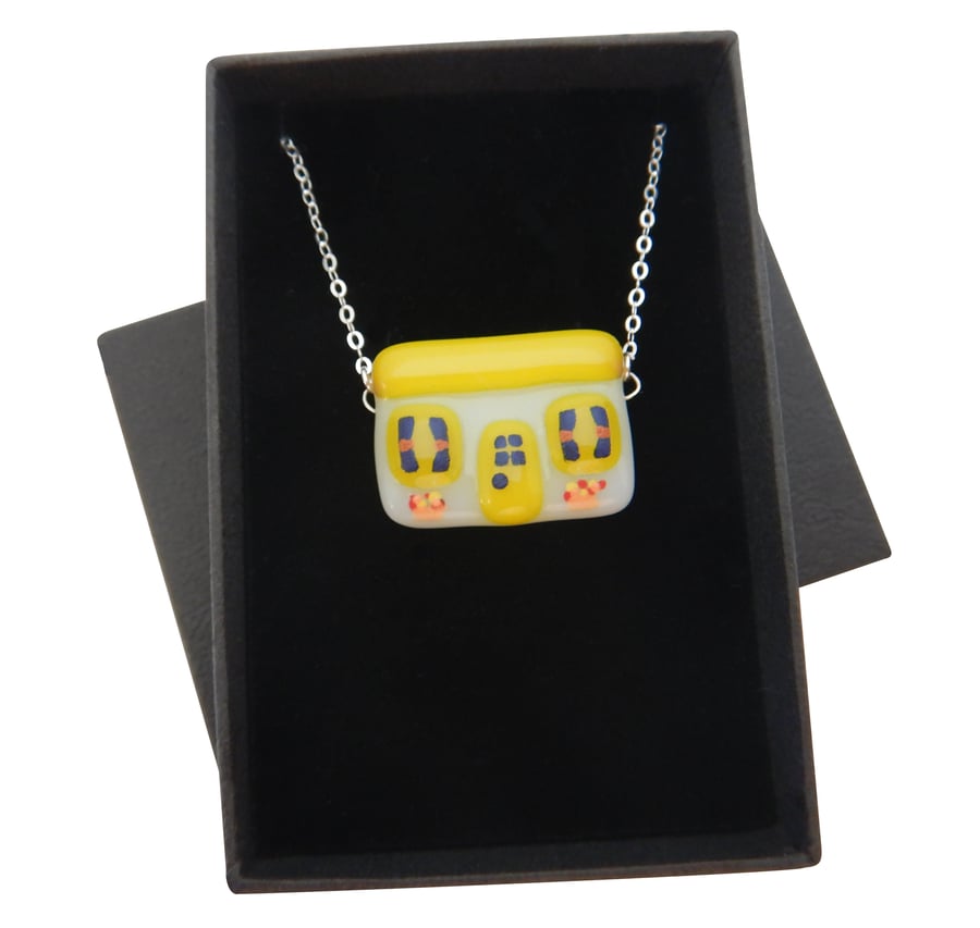Handmade Fused Glass 'Little Yellow Cottage' Pendant