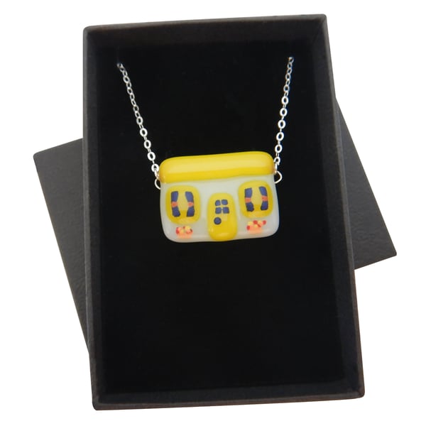 Handmade Fused Glass 'Little Yellow Cottage' Pendant