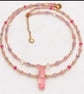 Pink Crystal Pendant Necklace with Glass Beads and Gold-Tone Details – Handmade 
