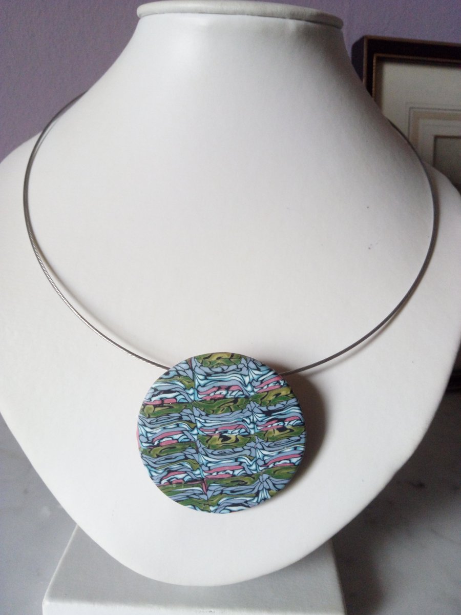 POLYMER CLAY NECKLACE -PENDANT - CHOKER - STAINED GLASS -  FREE UK SHIPPING 