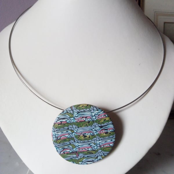 POLYMER CLAY NECKLACE -PENDANT - CHOKER - STAINED GLASS -  FREE UK SHIPPING 