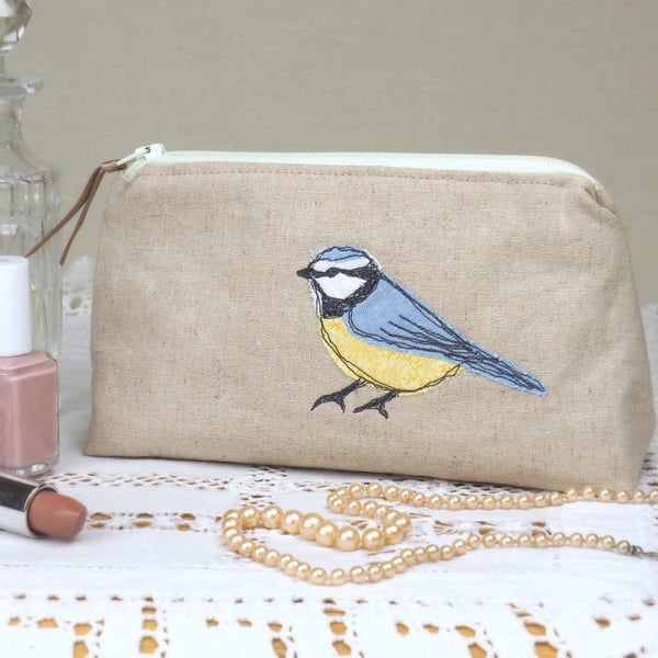 Make Up Bag Cosmetics Bag Handmade Blue Tit Nature Wildlife