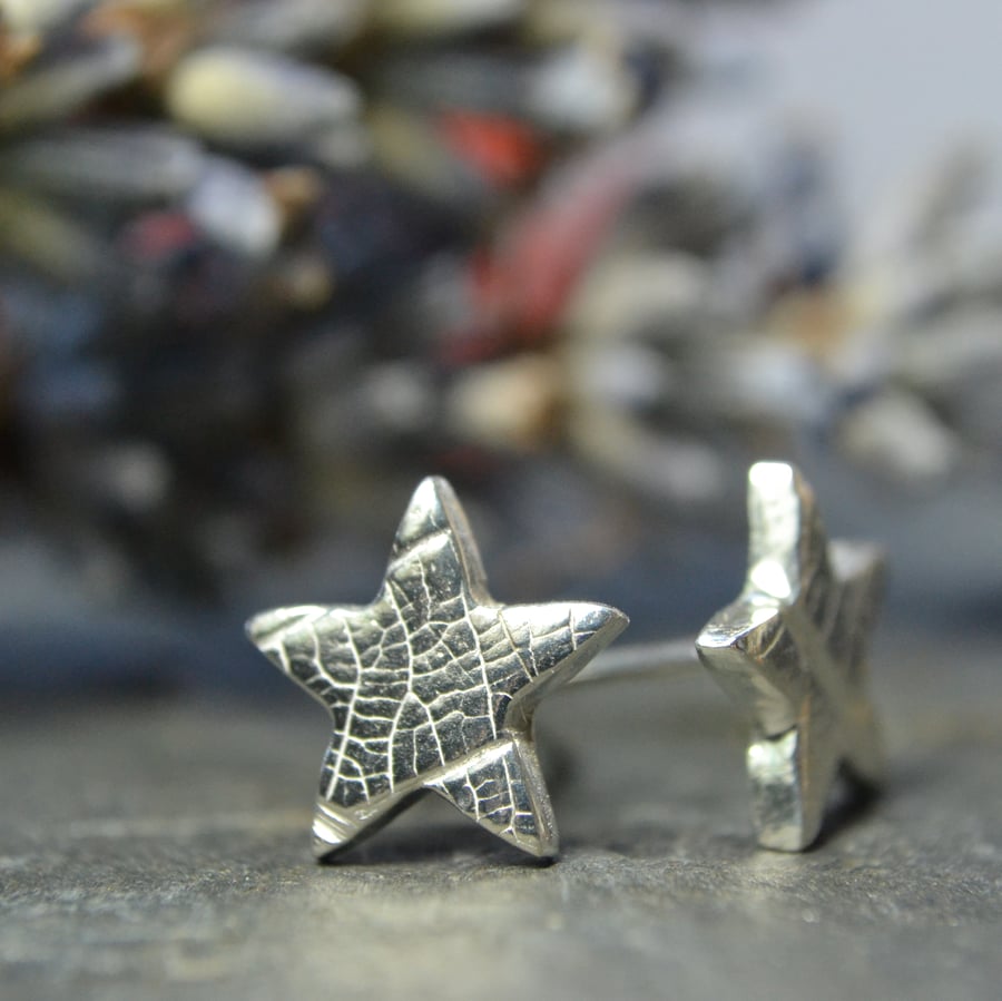 Sterling silver and fine silver small star stud earrings