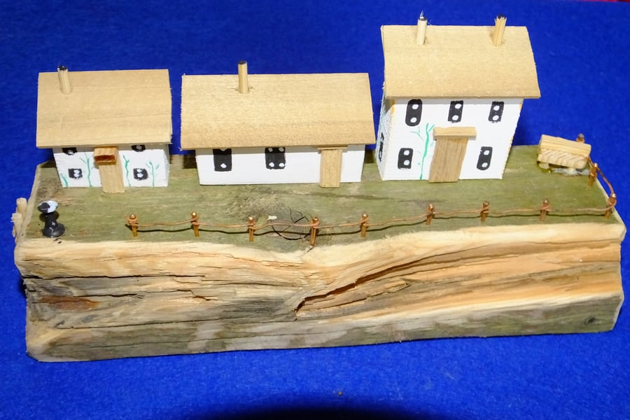 Pretty terrace quayside scene made from recycled wood & Cornish driftwood  