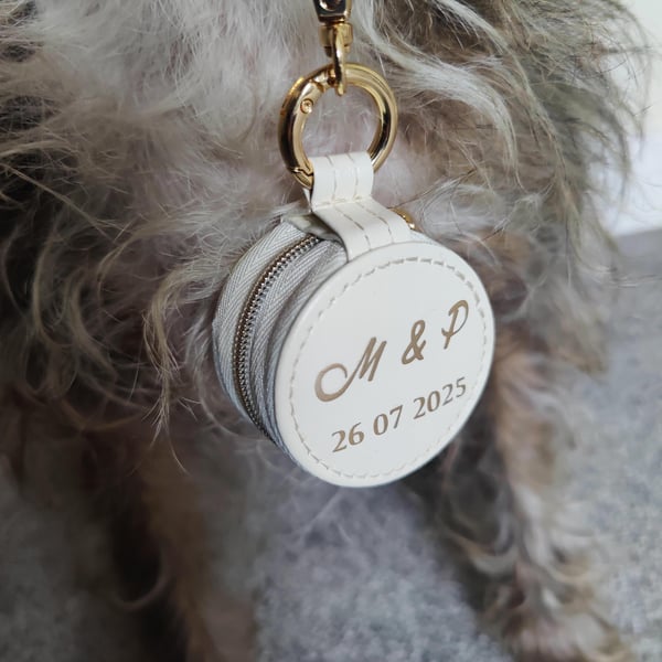 Personalised Wedding Cream Faux Leather Ring Box - Dog Ring Bearer