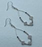 Wire teardrop earrings with tourmaline stones and antique silver tone squares