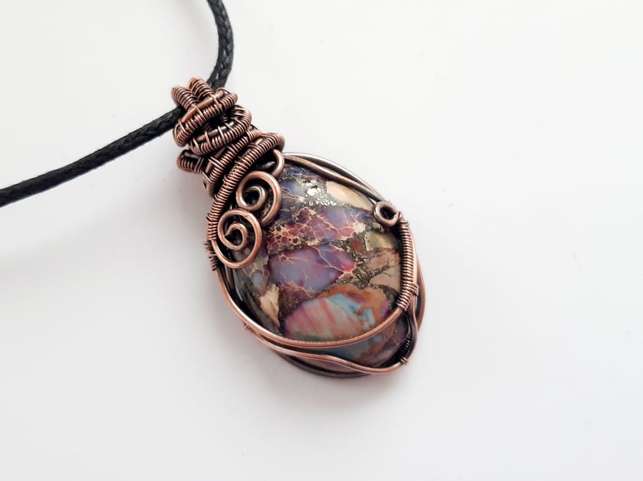 Purple Pendant, Jasper Copper Wire Wrapped Necklace, Gifts for Women