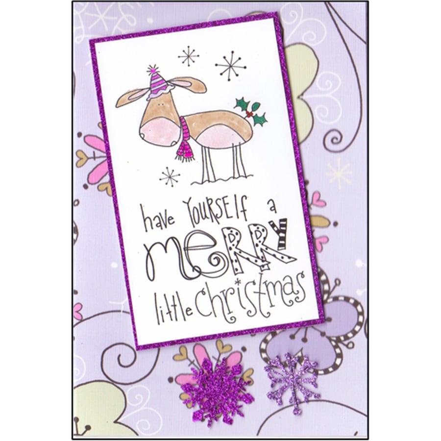 Snow Donkey on Patterned Background (X519)