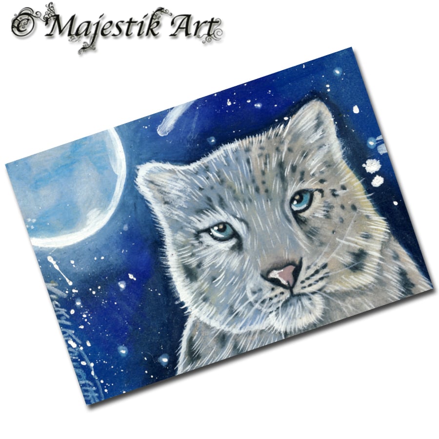 Archival ACEO Snow Leopard Print 'Blue moon' By V Kenworthy