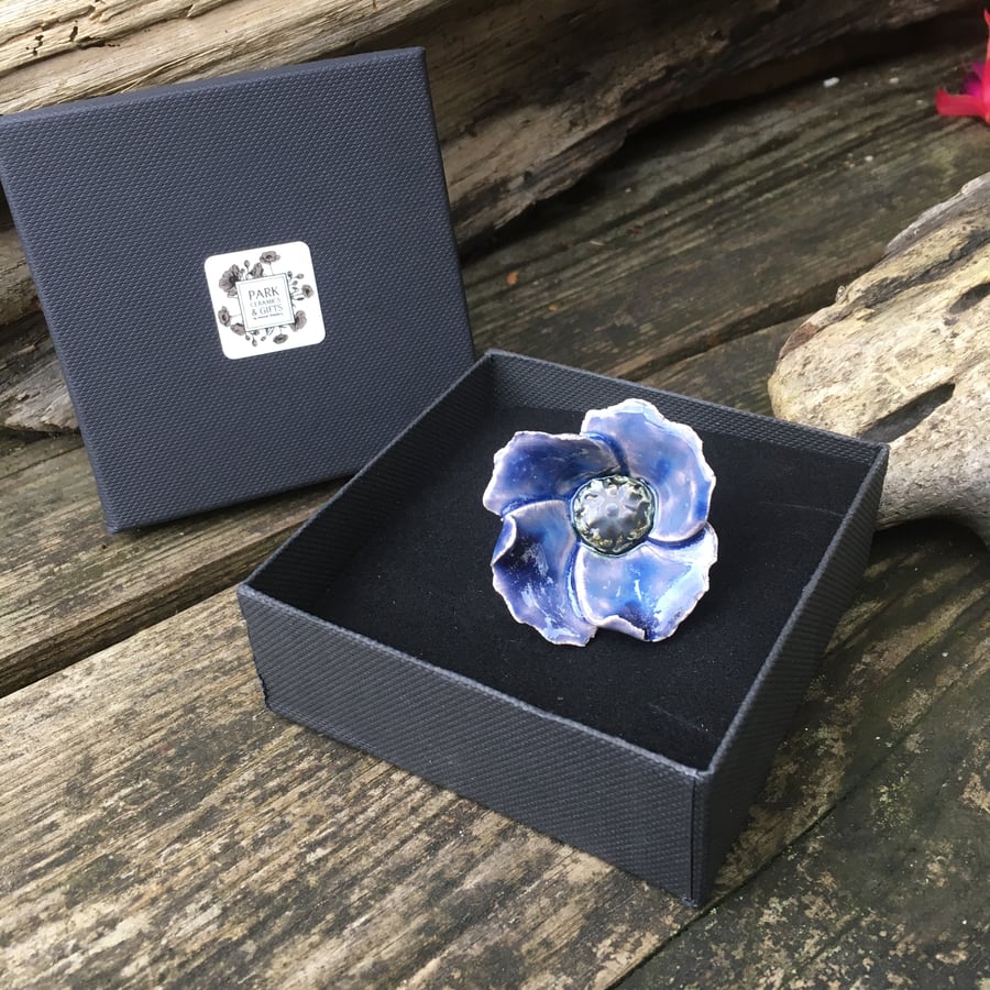 Purple ceramic Poppy flower pin 