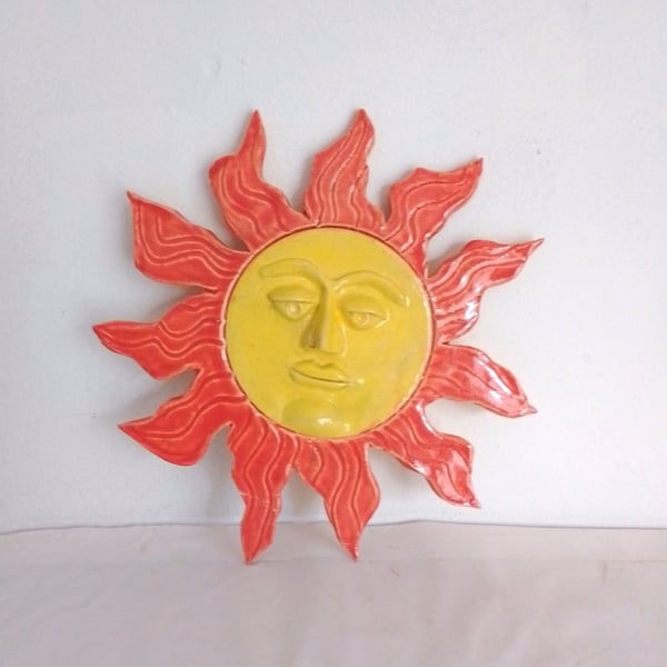 Pottery Sun wall art hanging, Pottery sun hanging ornament, Pottery sun face 