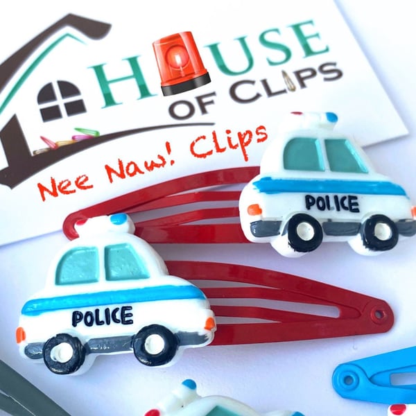 Nee Naw Clips x2 - Boys Hair Clips - Police Car Hair Clips - Hair Clips for Boys