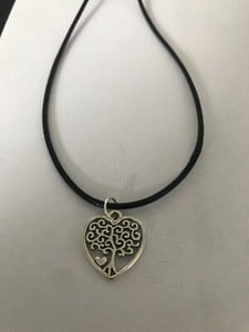 tree of life heart charm pendant on a 18" leather cord necklace