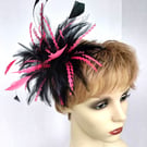 Pink and black feather explosion fascinator