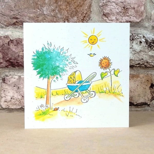 New Baby Card Baby Boy World Card Ecofriendly