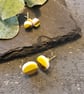 Ceramic button earrings - Lemon yellow - Image 1