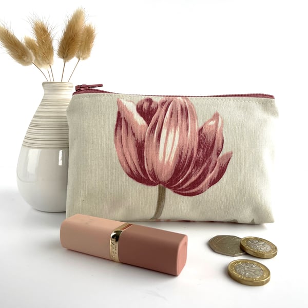Coin Purse, Large Purse with Pink Tulip