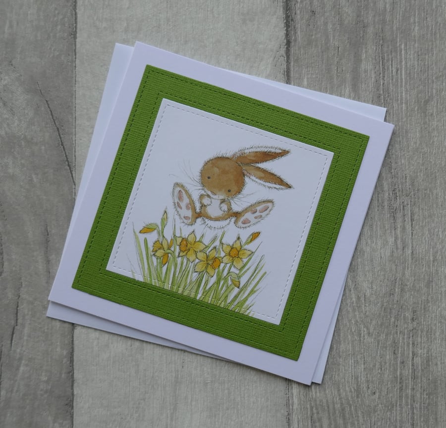 Bunny with Daffodils - Cute Easter Card