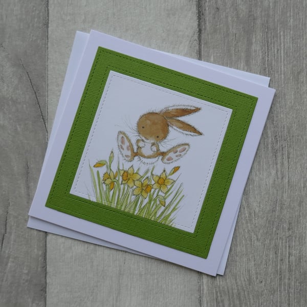 Bunny with Daffodils - Cute Easter Card