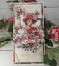 Handmade LuxuryRomanticCard. Vintage Lady, Burgund Roses & Butterflies. (M) - Image 6