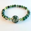 Moss Agate Bracelet With Swarovski Crystals - Handmade In Devon