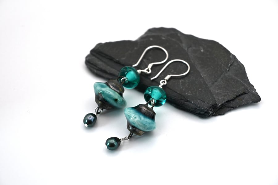 teal ceramic pearl drops