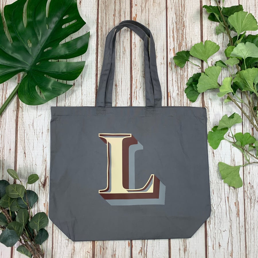 Organic Cotton Letter Shopper. Personalised Alphabet Initial maxi tote bag