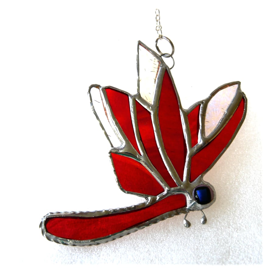 Dragonfly Suncatcher Stained Glass Red Closed Wing
