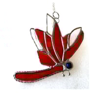 Dragonfly Suncatcher Stained Glass Red Closed Wing