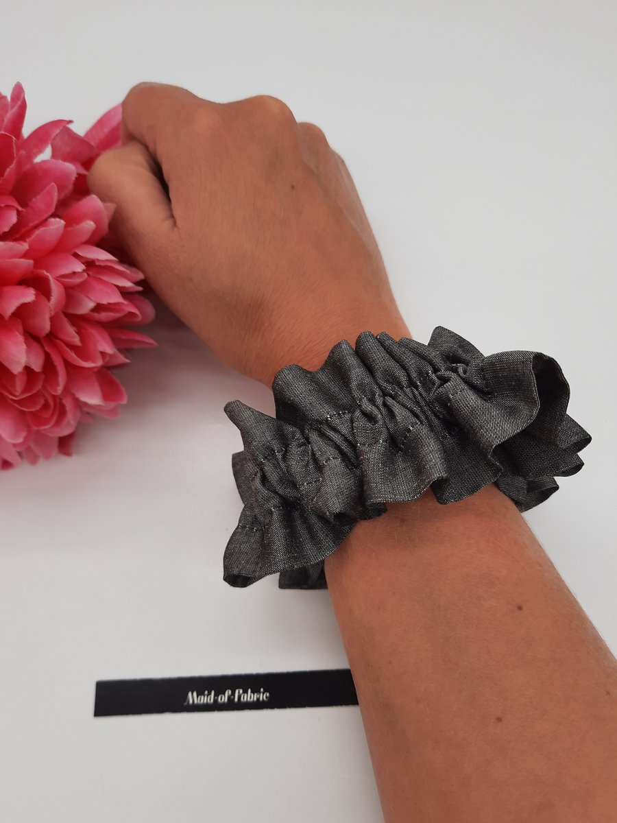 Ruffled scrunchie in dark grey, 3 for 2 offer
