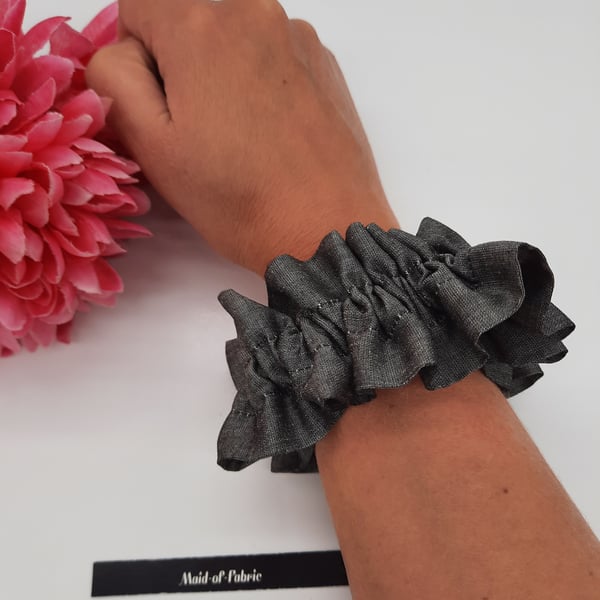 Ruffled scrunchie in dark grey, 3 for 2 offer