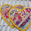 Quilted  Cotton Patchwork Heart Coasters - Set of two Coasters 