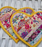 Quilted  Cotton Patchwork Heart Coasters - Set of two Coasters 